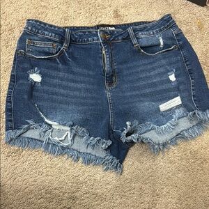 Women's Distressed Denim Shorts - Blue